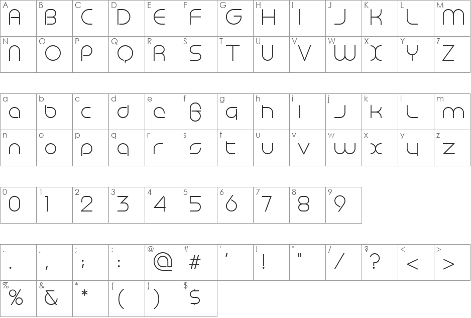 Telavision font character map preview