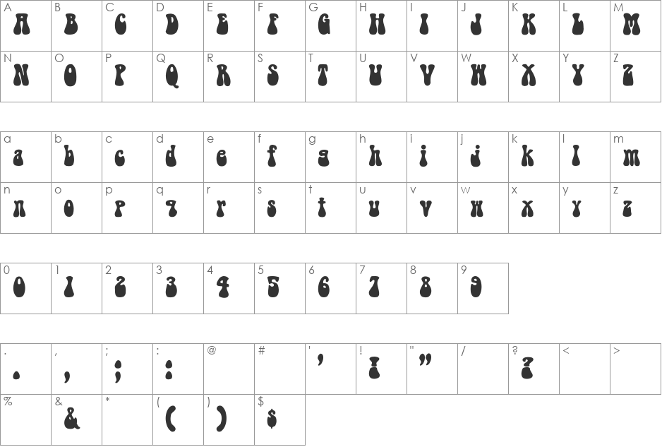 BellBottom font character map preview