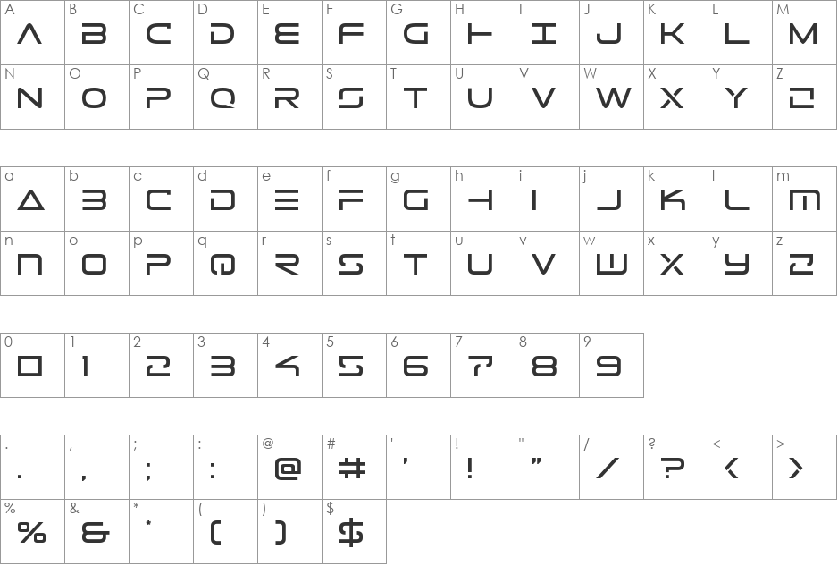 Tele-Marines Leftalic font character map preview