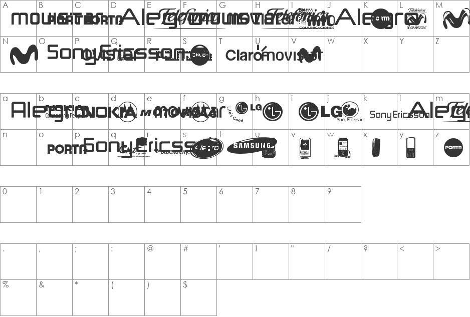 Telefonica font character map preview