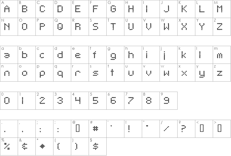 Telegraphic font character map preview