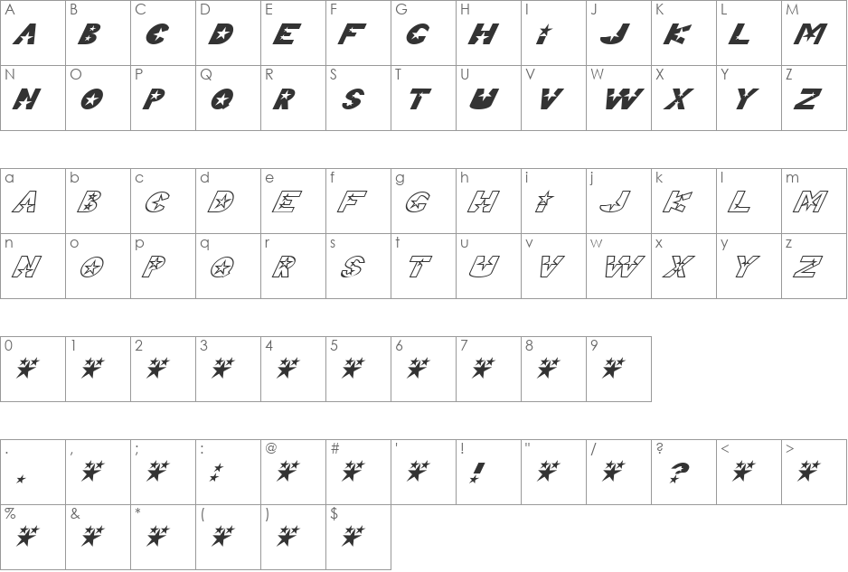 Telemarketing Superstar font character map preview