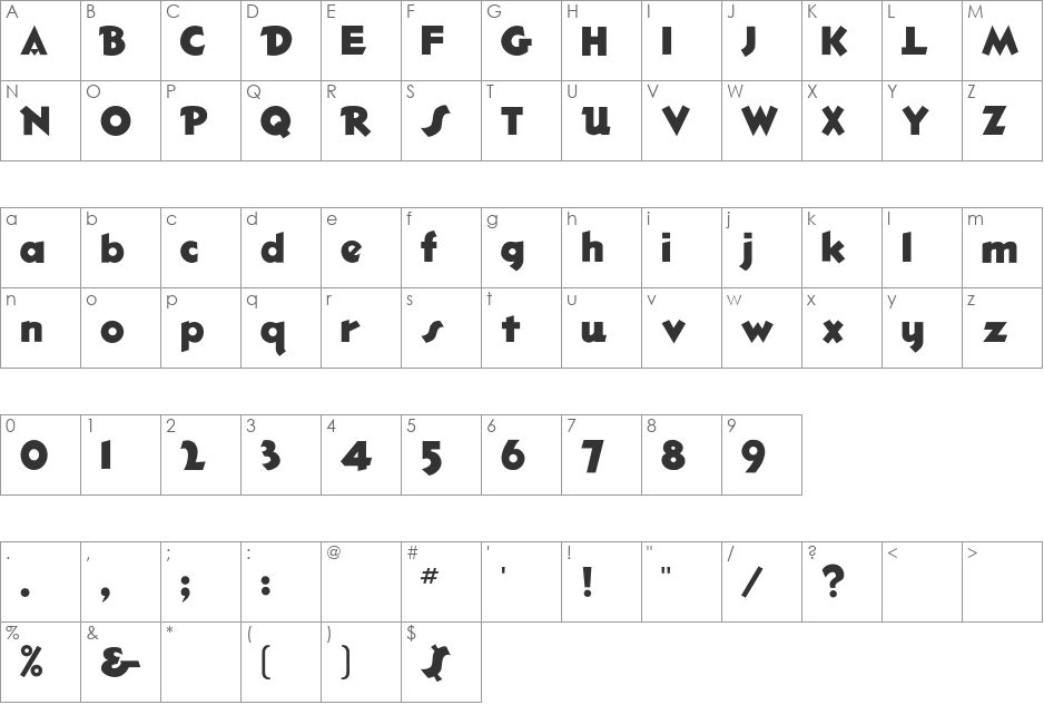 Telestomp font character map preview