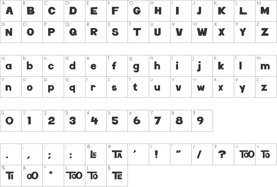 Teletoon Lowercase font character map preview