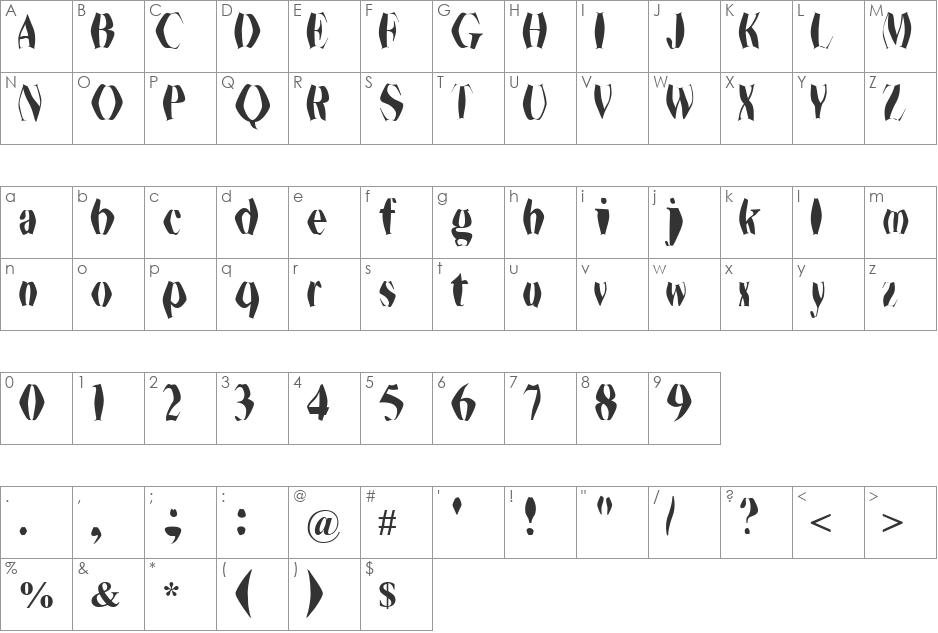 Telly font character map preview