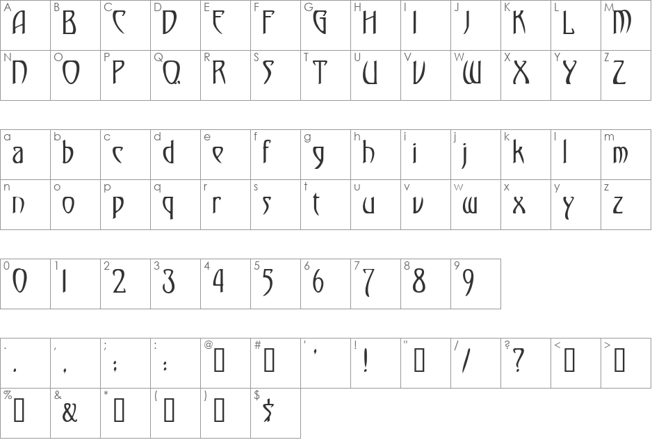 TemplarCondensed font character map preview