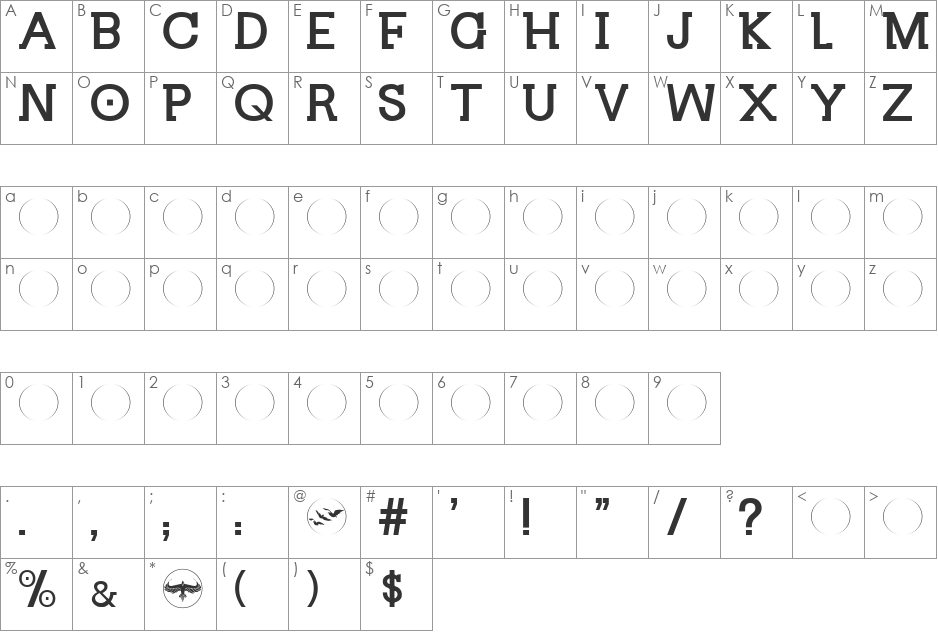 TEMPLATE 2015 font character map preview