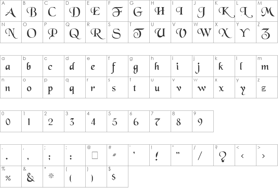 Tenace SSi font character map preview