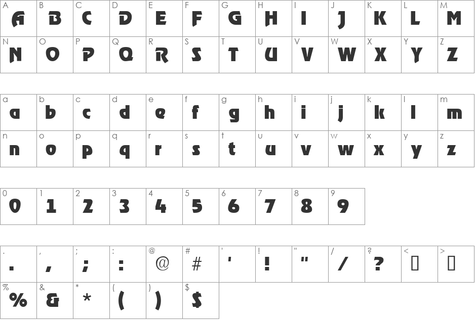 TenaceSSi font character map preview