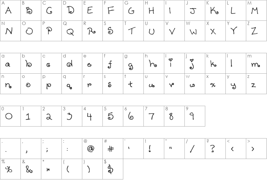 Tenbitesch font character map preview