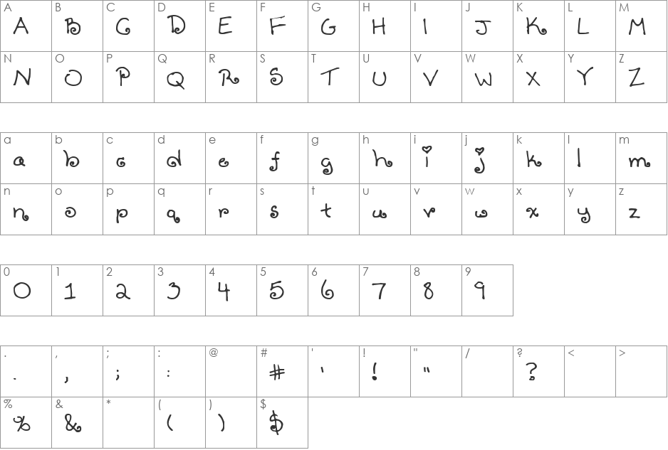 Tenbitesch font character map preview