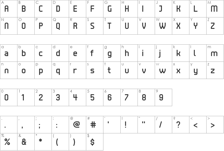 Tenby Five font character map preview