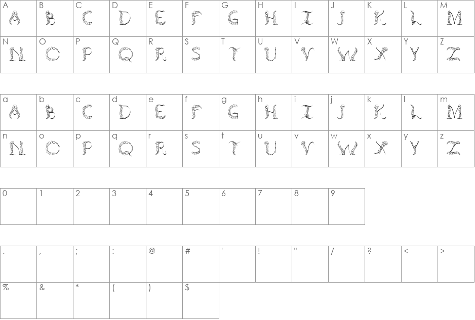 TenCHCeliber font character map preview
