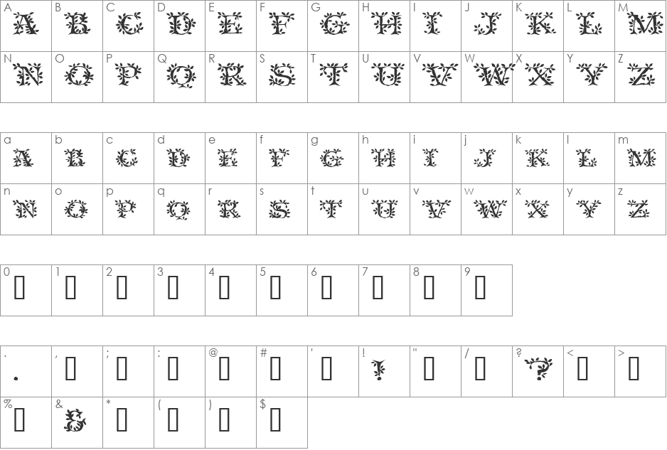 Tenderleaf font character map preview
