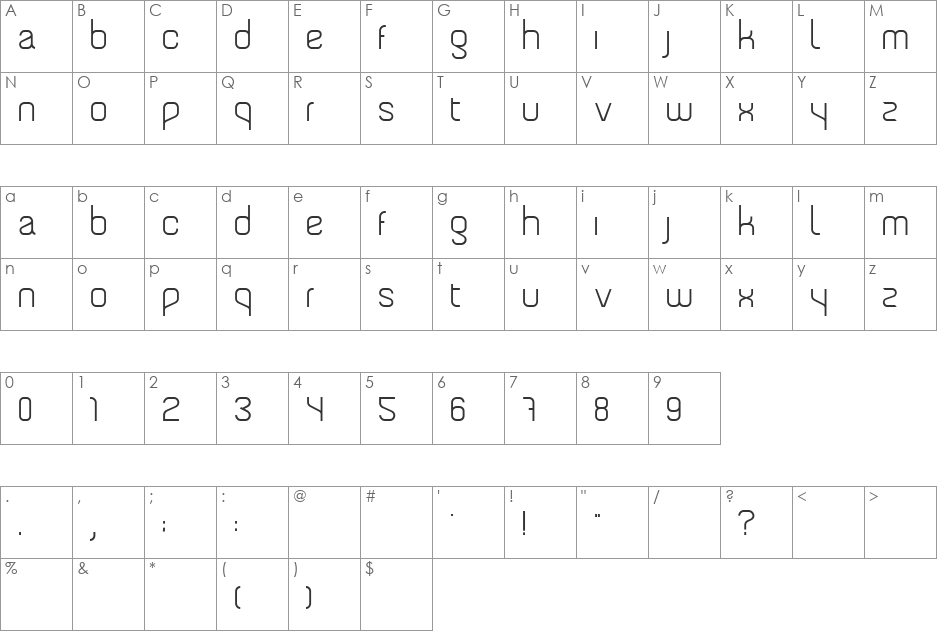 Tengra font character map preview