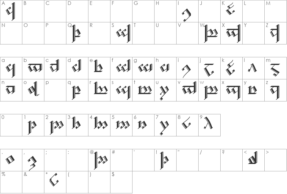 Tengwar Noldor-A font character map preview