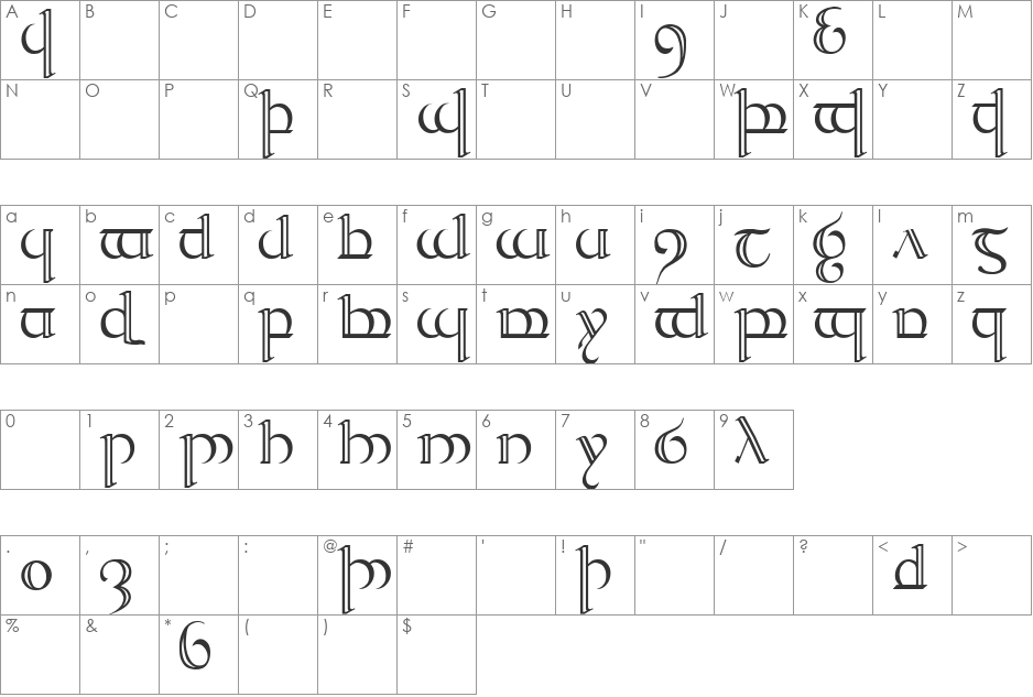 Tengwar Quenya-A font character map preview
