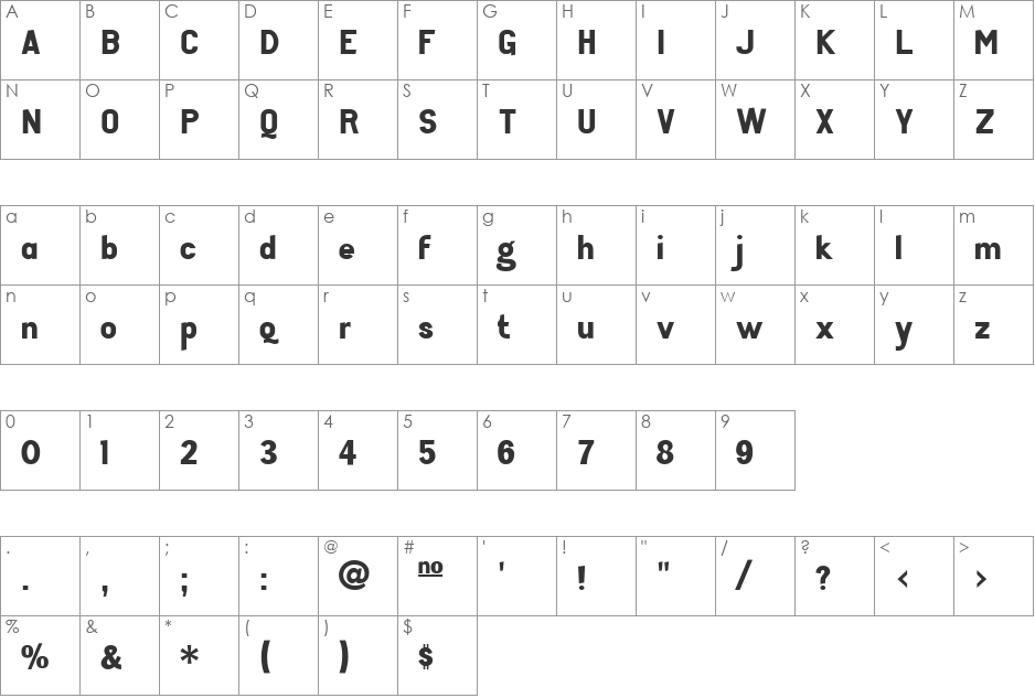 Tenko font character map preview