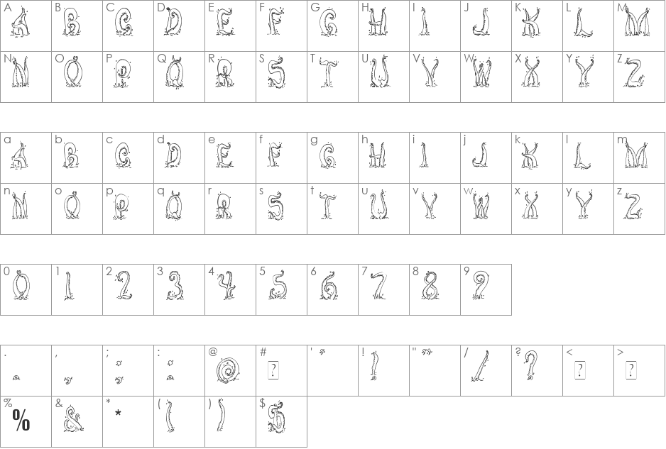 Tentacles font character map preview
