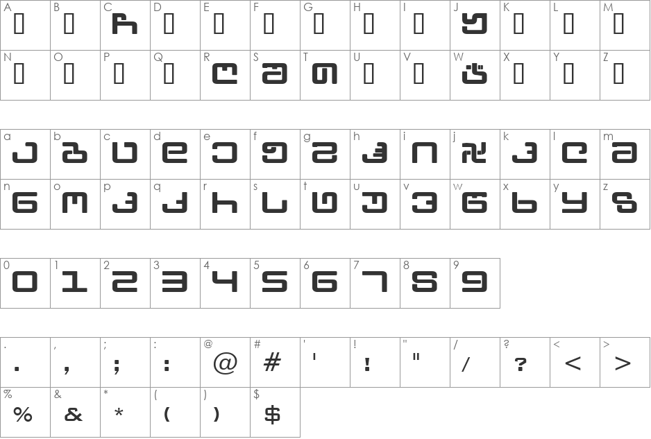 Teo font character map preview