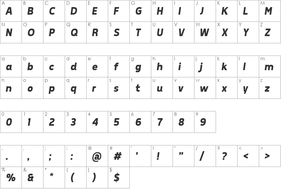 Tepeno Sans font character map preview