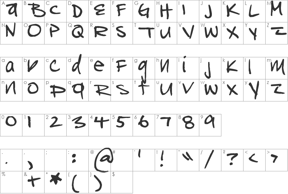 Tequila Mockingbird font character map preview