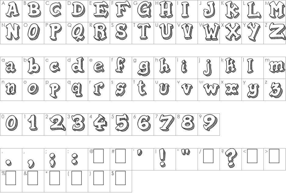 Tequilla Sunrise font character map preview