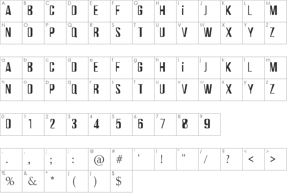 Termica font character map preview
