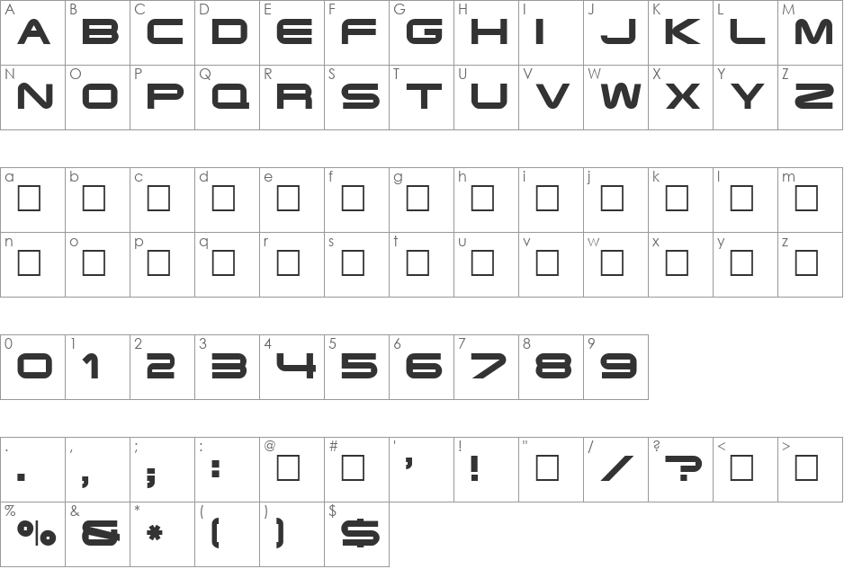 Terminator font character map preview