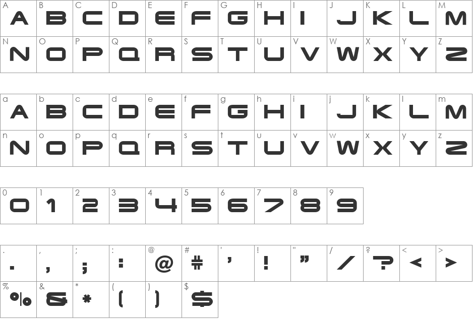 Terminator Cyr 4 font character map preview