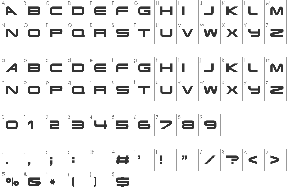 Terminator Real NFI font character map preview