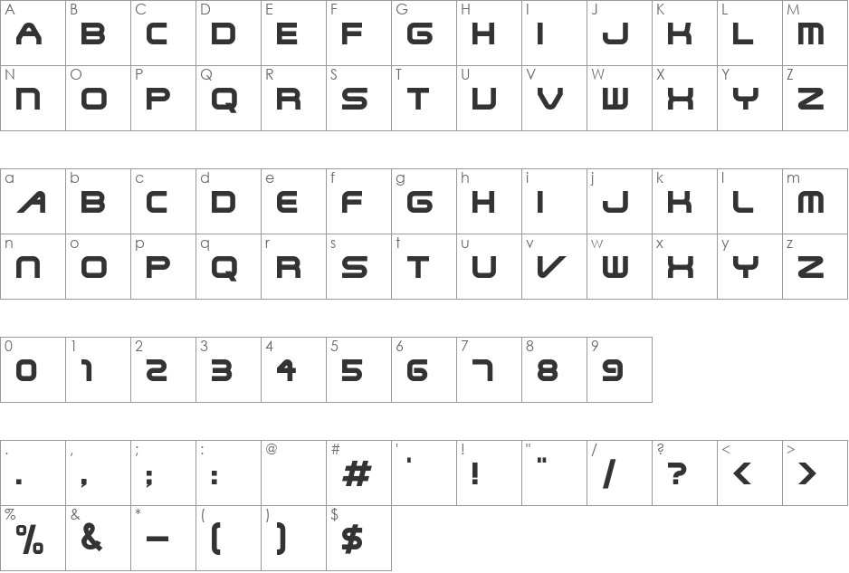 Terminator Two font character map preview