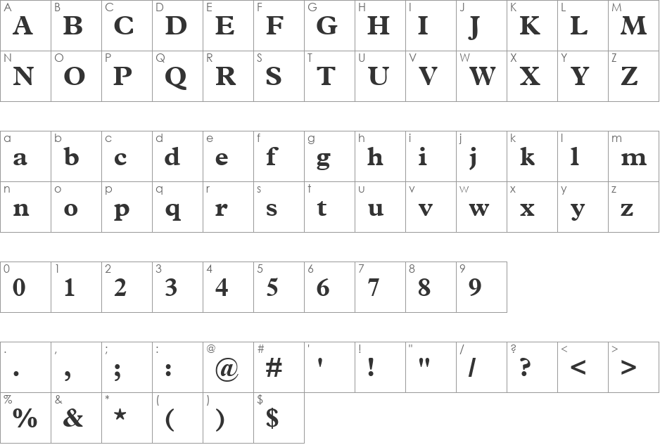 TerminusBlackSSK font character map preview