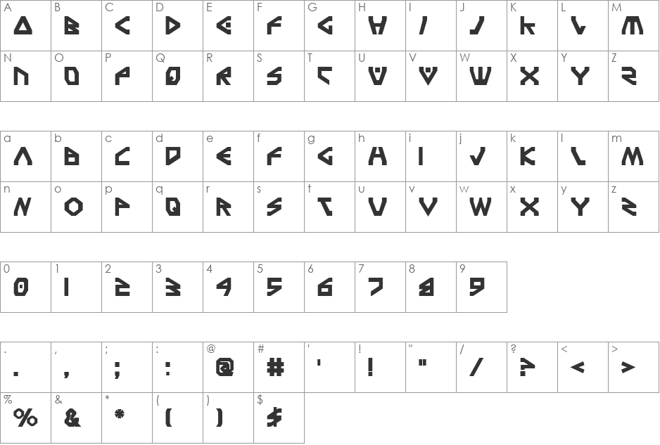 Terra Firma Bold font character map preview