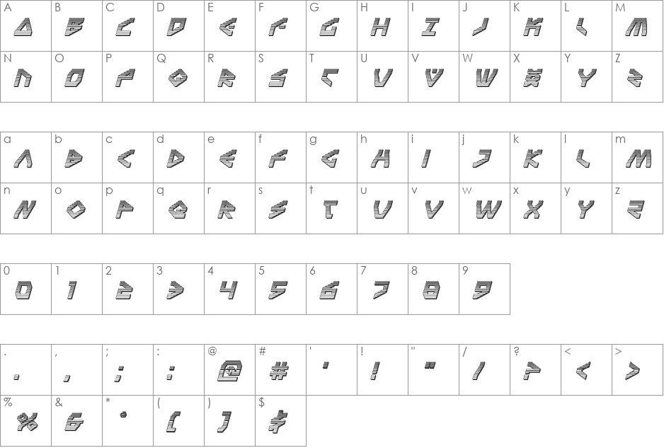 Terra Firma Chrome Italic font character map preview