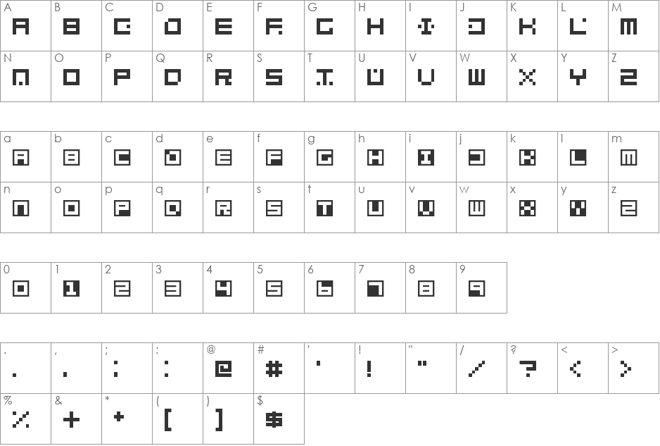 Terrablox font character map preview