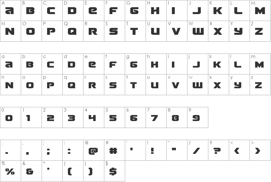 Terran font character map preview