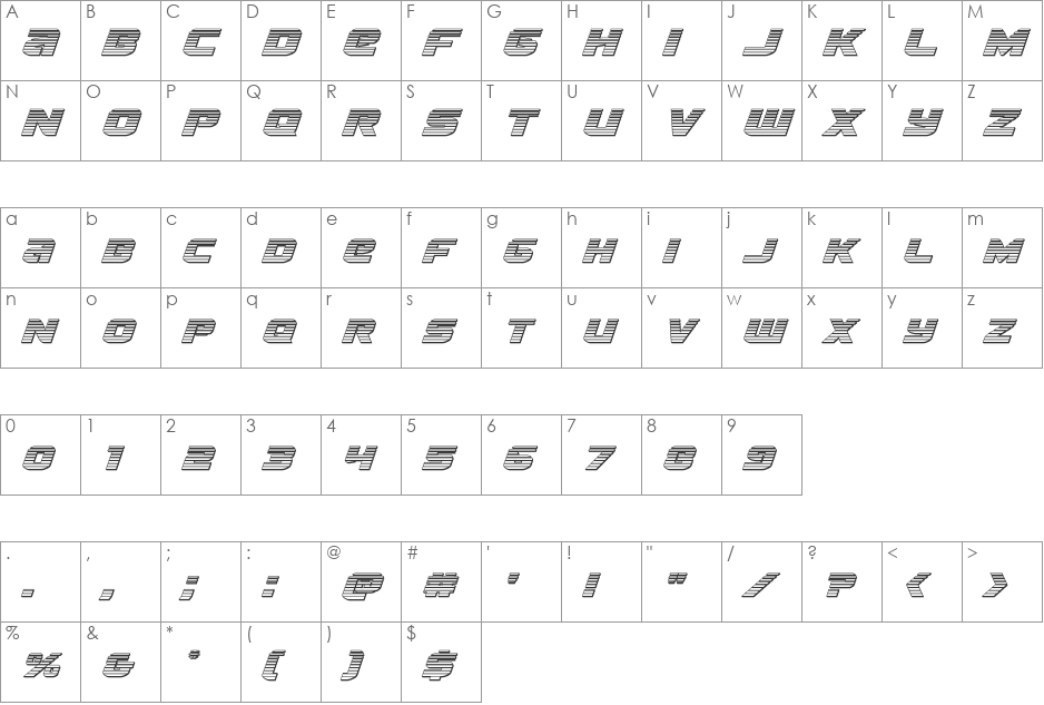 Terran Chrome Italic font character map preview