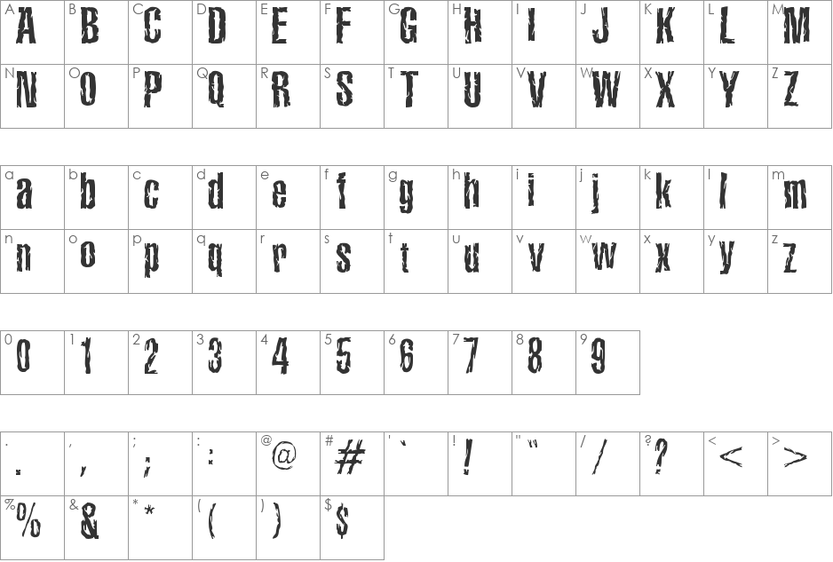 Terrorama Chiseled font character map preview