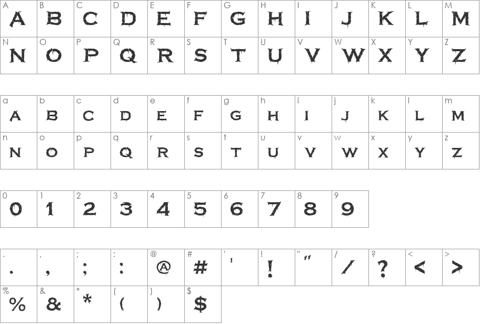 Terrorplate font character map preview