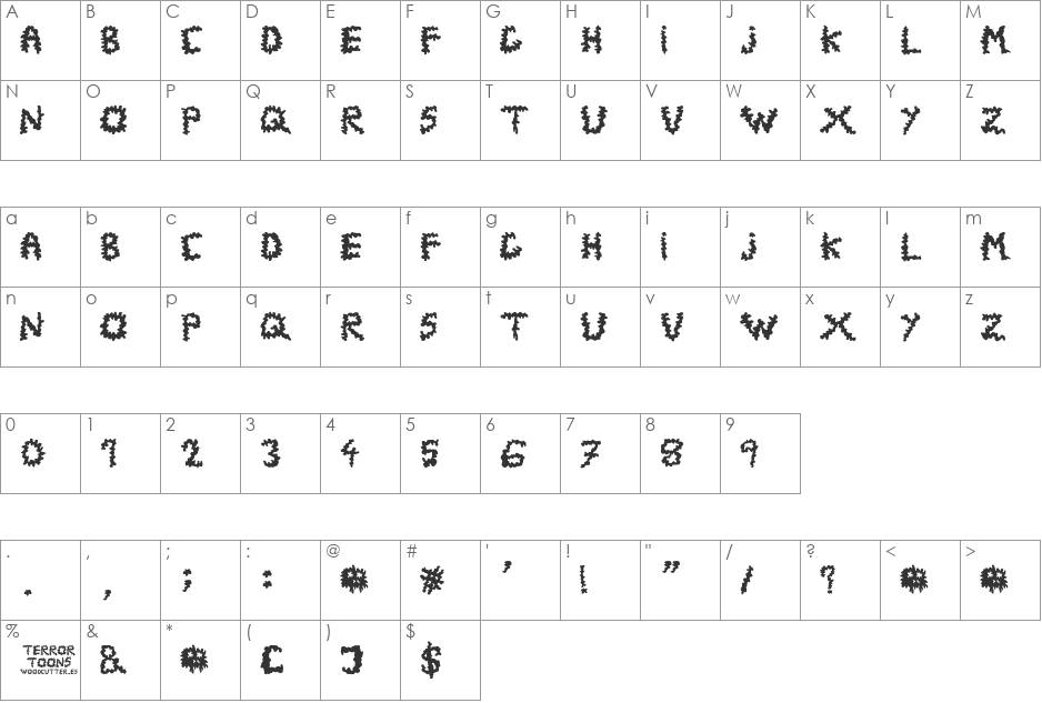 TerrorToons font character map preview