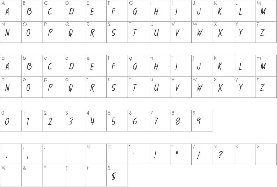 Terry Script font character map preview