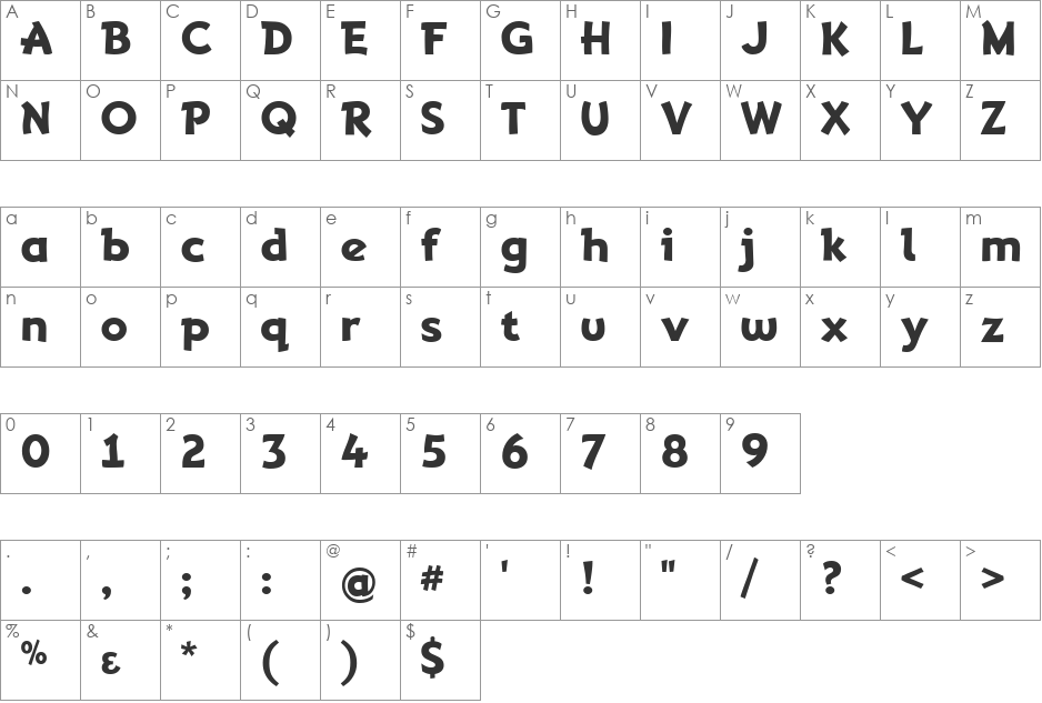 Adventuring font character map preview