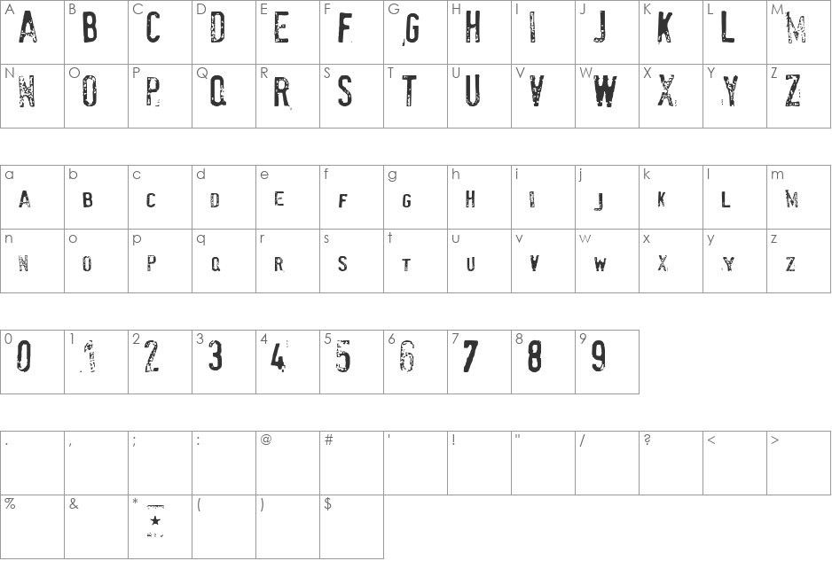 Testerus font character map preview