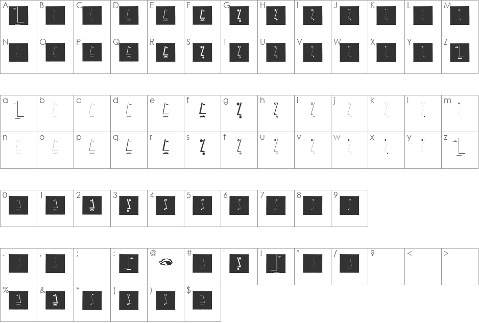 TestroomThree font character map preview