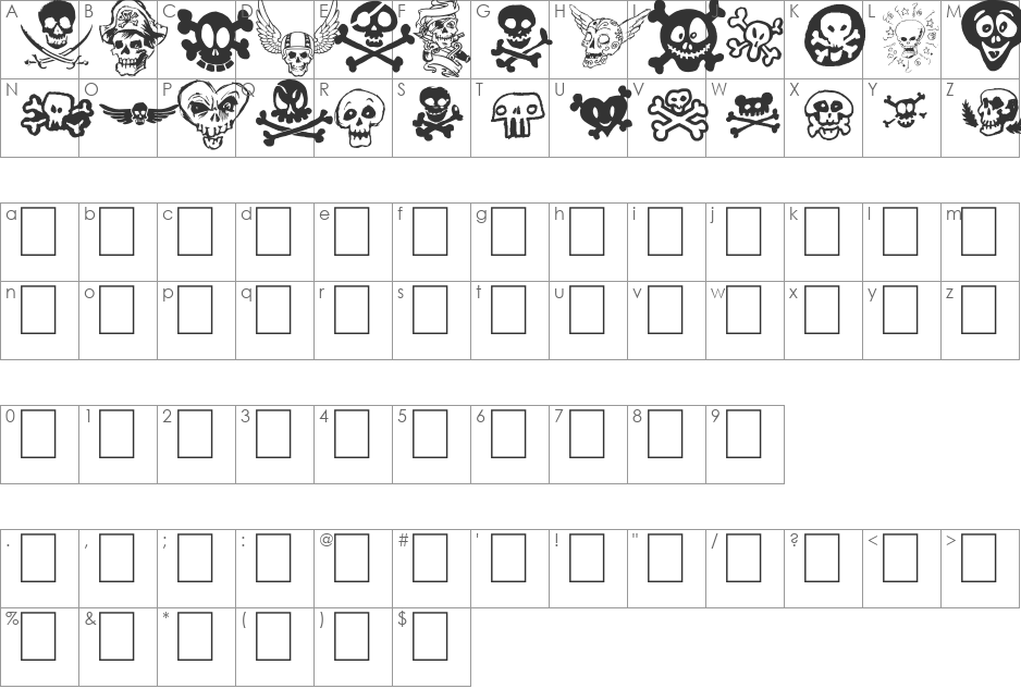 TET DE MOR font character map preview