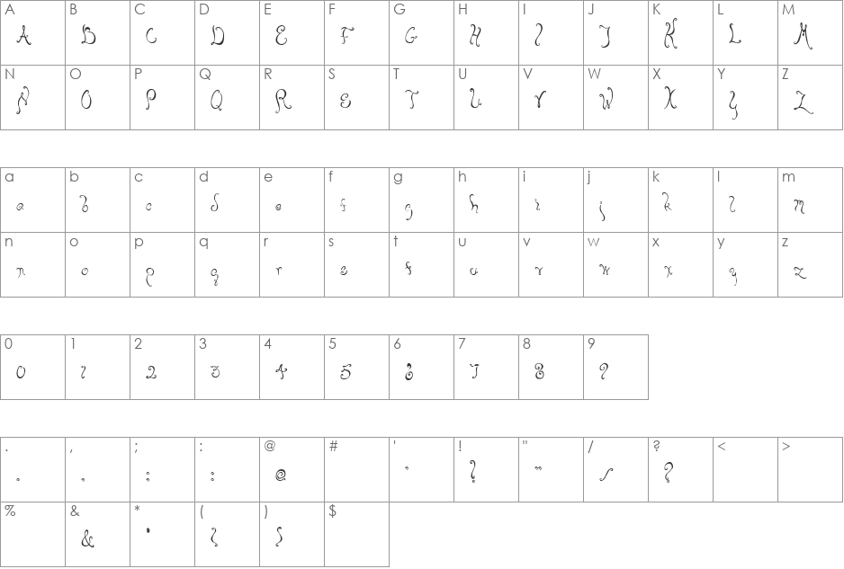Bellyfish font character map preview
