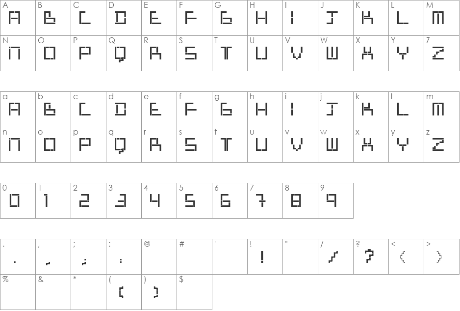 Tetris Mania Type font character map preview