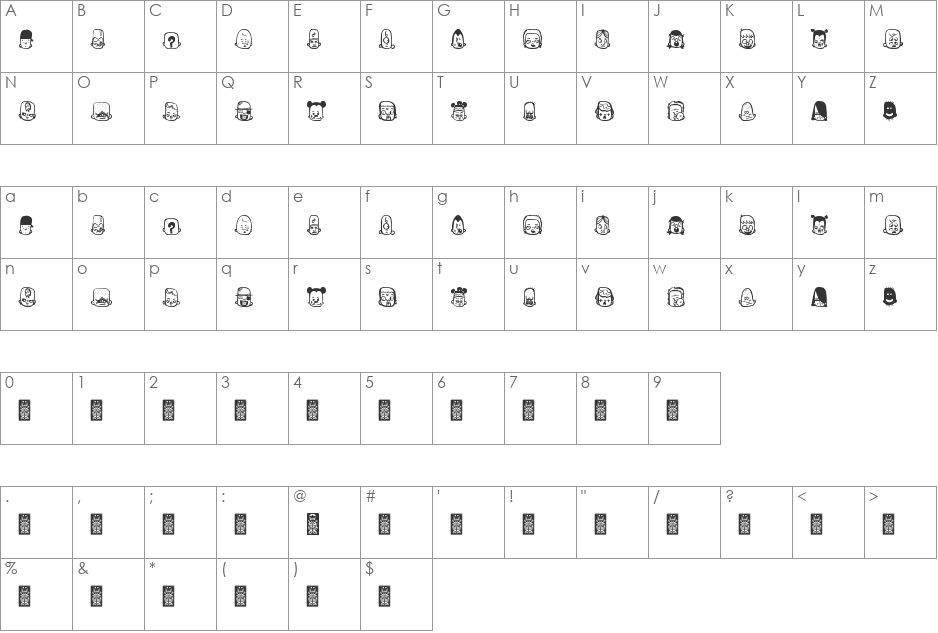 Teub font character map preview
