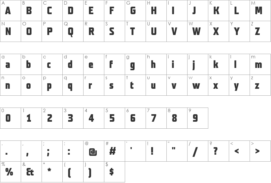 Teuton Fett font character map preview
